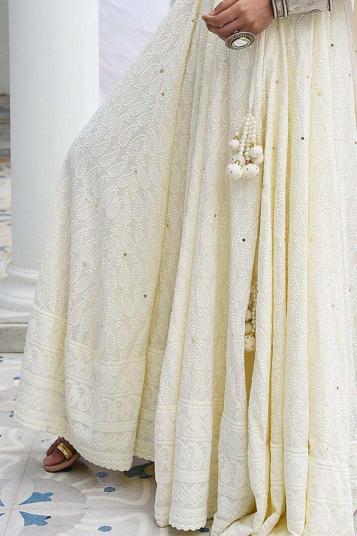 Cream Embroidered Lehenga Set by Monk & Mei at Pernia's Pop Up Shop