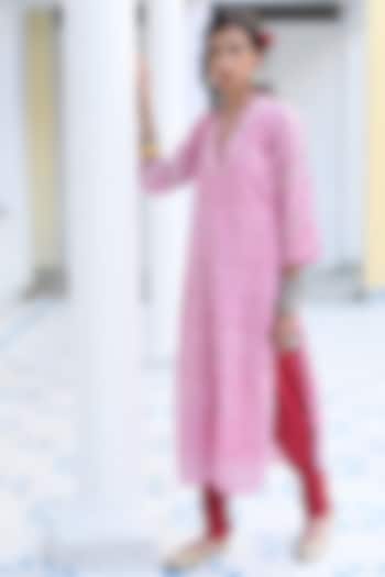 Blush Pink Handcrafted Long Kurta Set by Monk & Mei at Pernia's Pop Up Shop