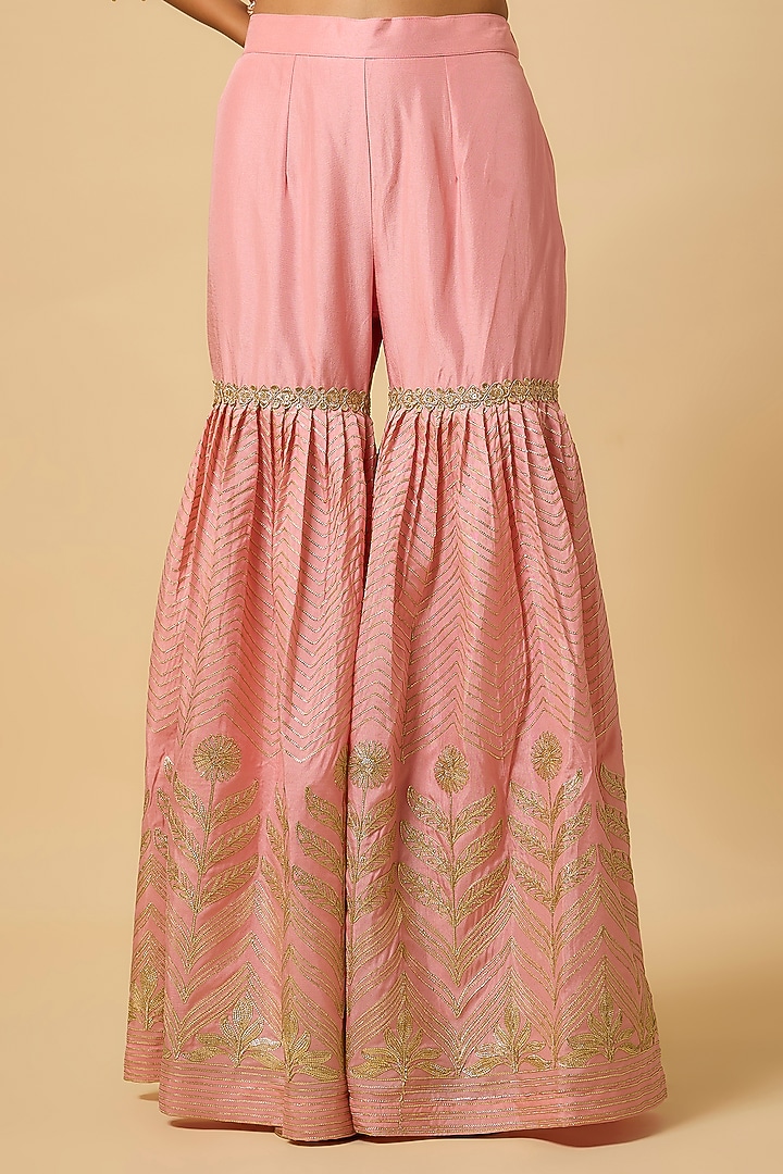 Blush Pink Silk Gota Embroidered Party Wear Sharara Set by Monk & Mei at Pernia's Pop Up Shop