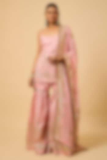 Blush Pink Silk Gota Embroidered Party Wear Sharara Set by Monk & Mei at Pernia's Pop Up Shop