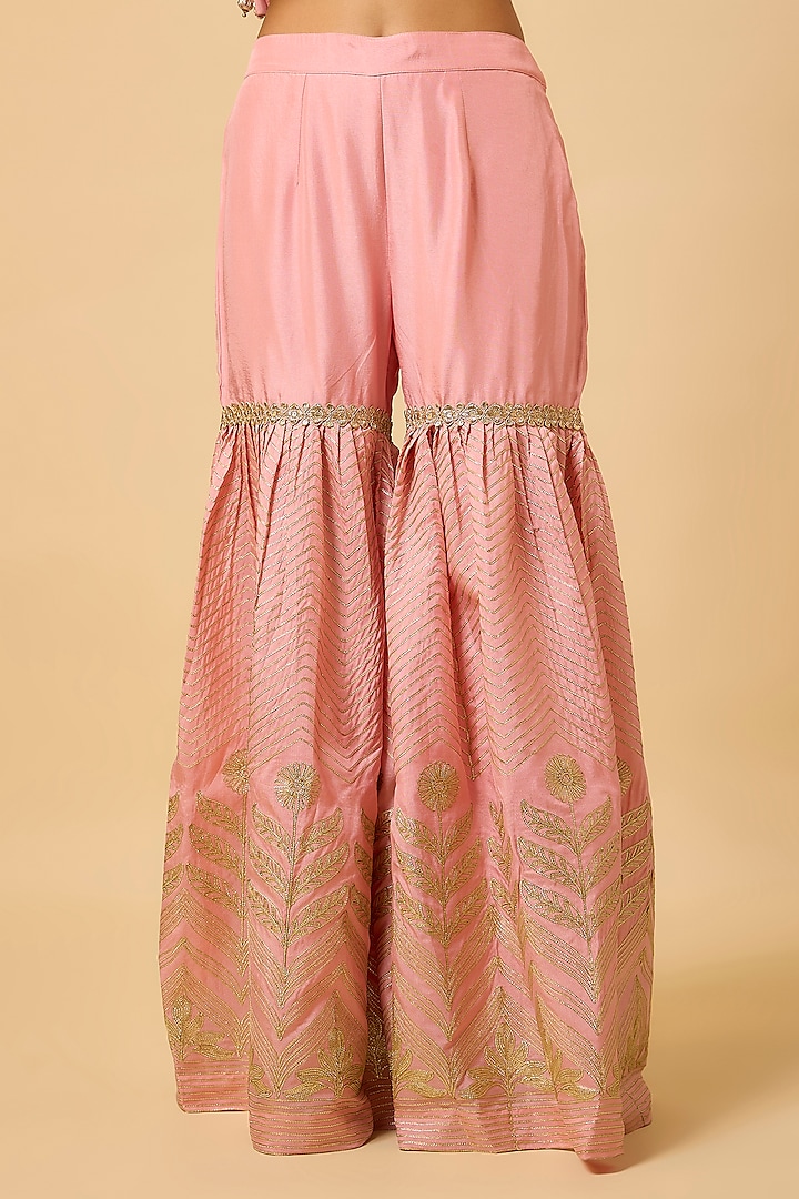 Blush Pink Silk Gota Embroidered Party Wear Sharara Set by Monk & Mei at Pernia's Pop Up Shop