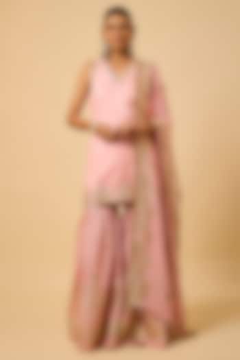Blush Pink Silk Gota Embellished Party Wear Sharara Set by Monk & Mei at Pernia's Pop Up Shop
