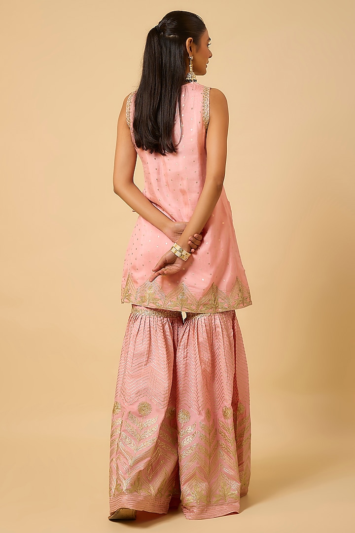 Blush Pink Silk Gota Embellished Party Wear Sharara Set by Monk & Mei at Pernia's Pop Up Shop