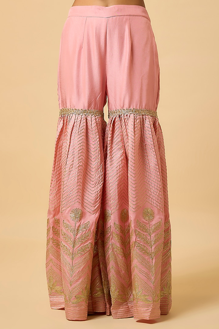 Blush Pink Silk Gota Embellished Party Wear Sharara Set by Monk & Mei at Pernia's Pop Up Shop