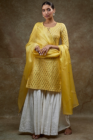 White Rayon Embellished Sharara Set by Monk & Mei