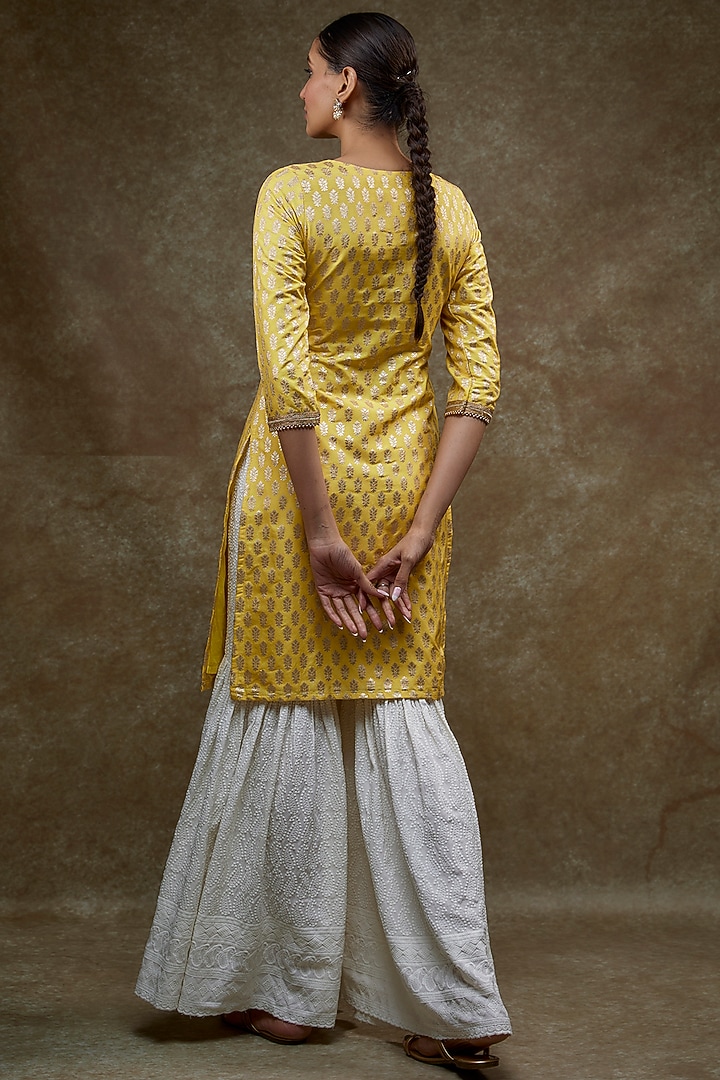 White Rayon Embellished Sharara Set by Monk & Mei at Pernia's Pop Up Shop