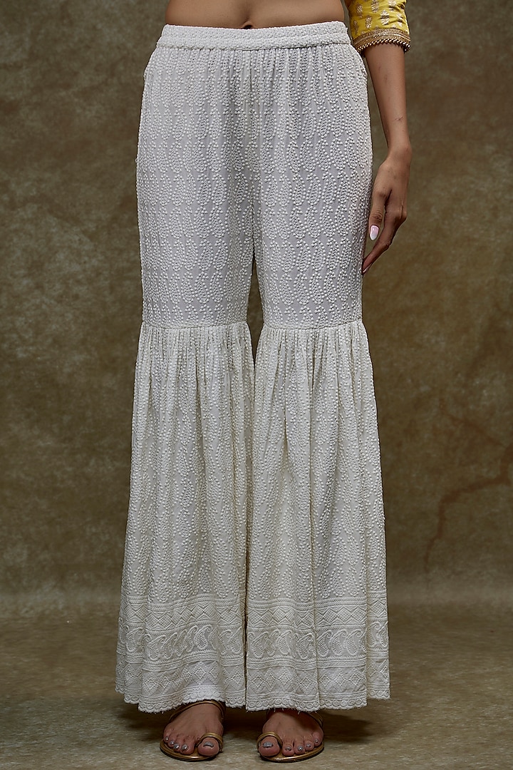 White Rayon Embellished Sharara Set by Monk & Mei at Pernia's Pop Up Shop