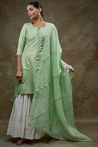 White Rayon Embroidered Sharara Set by Monk & Mei