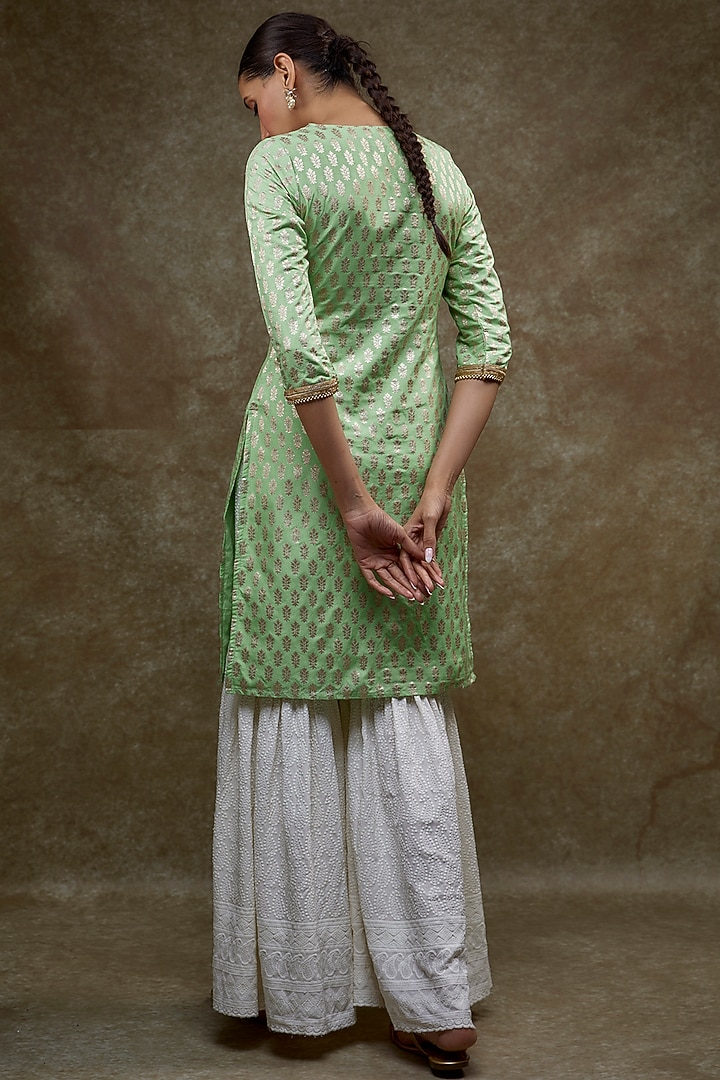 White Rayon Embroidered Sharara Set by Monk & Mei at Pernia's Pop Up Shop