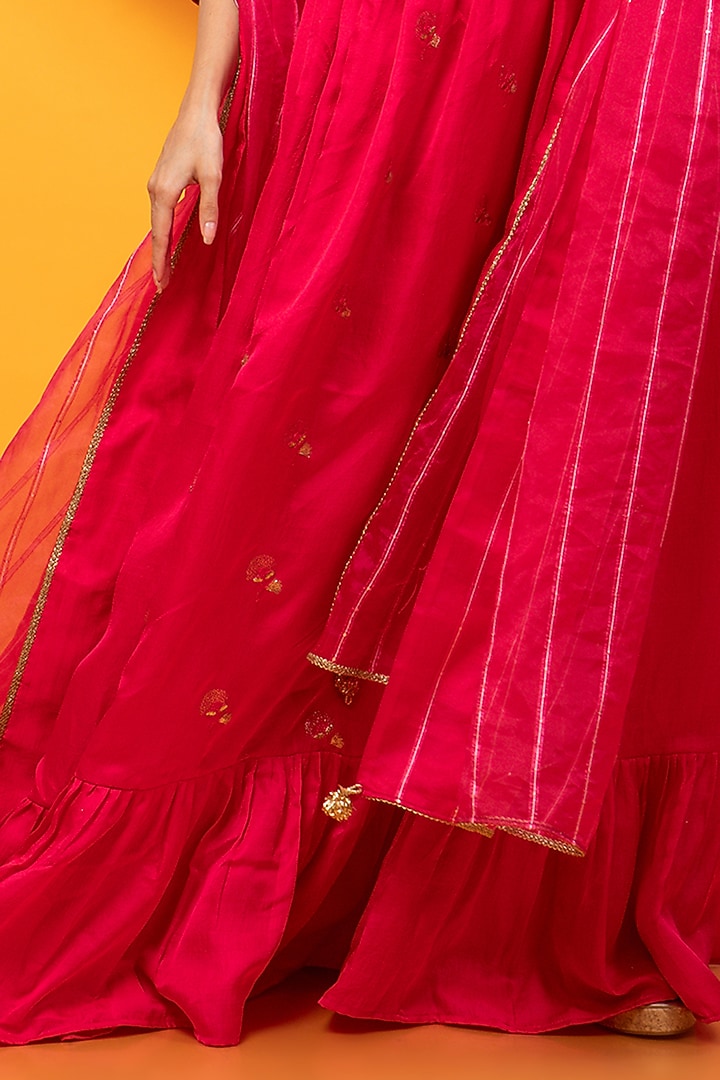 Pink Silk Blend Embroidered Anarkali Set by Monk & Mei at Pernia's Pop Up Shop