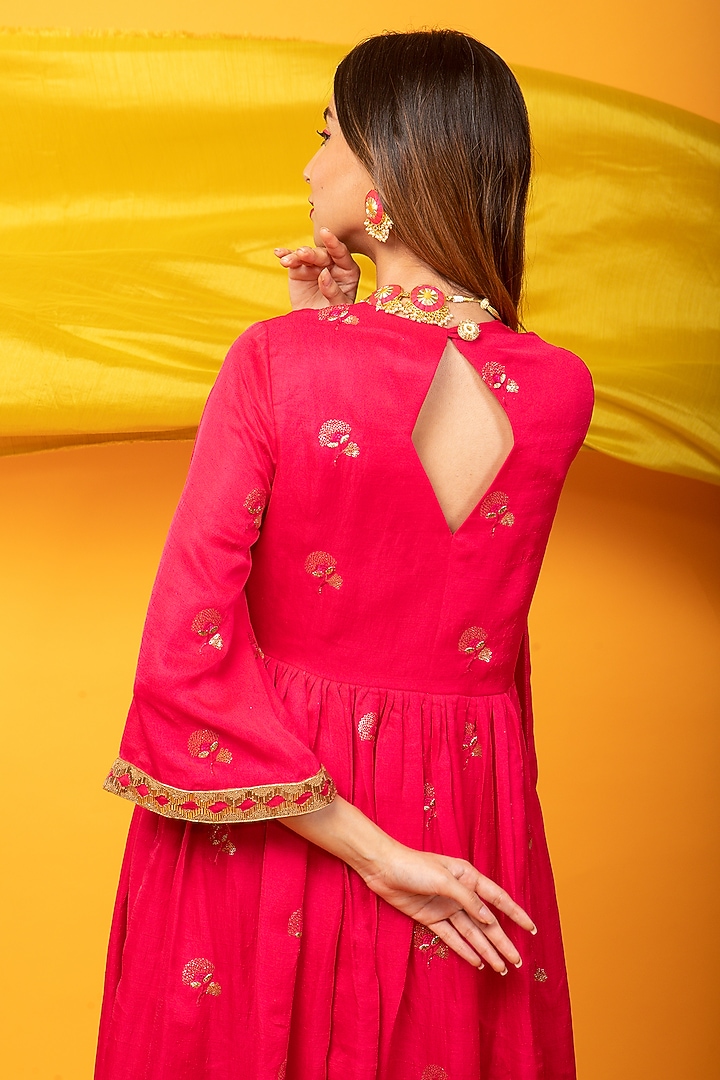 Pink Silk Blend Embroidered Anarkali by Monk & Mei at Pernia's Pop Up Shop