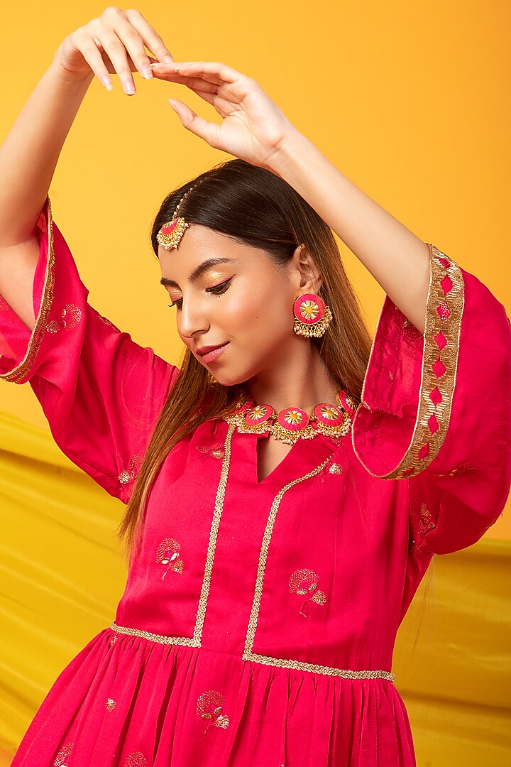 Pink Silk Blend Embroidered Anarkali by Monk & Mei at Pernia's Pop Up Shop