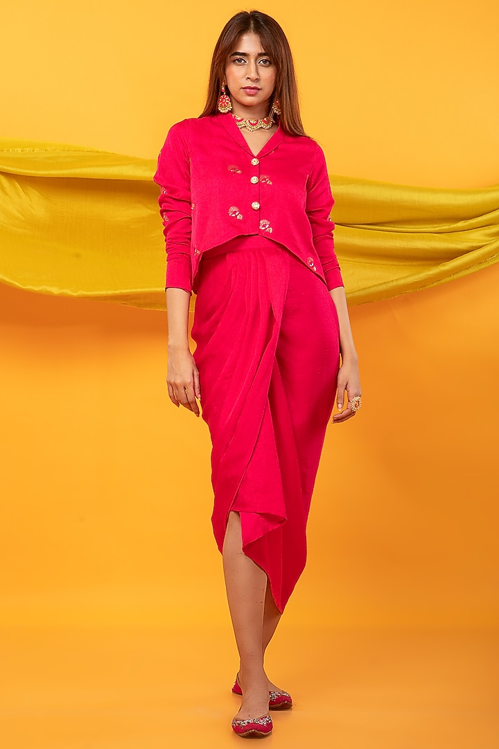 Pink Silk Blend Draped Skirt by Monk & Mei at Pernia's Pop Up Shop