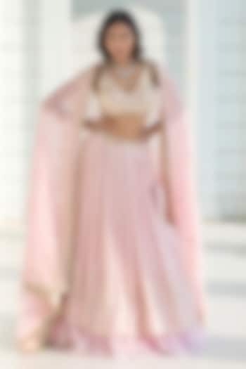 Pink Chikankari Embroidered Georgette Wedding Lehenga Set by Monk & Mei at Pernia's Pop Up Shop