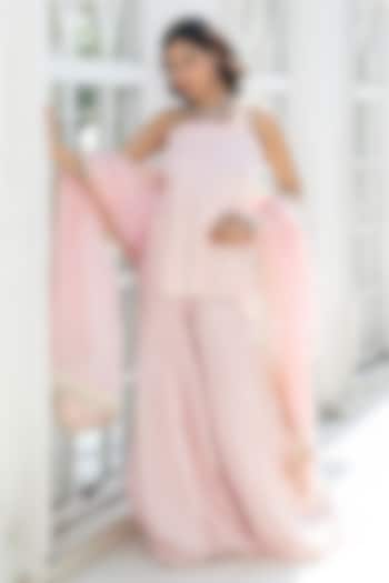 Pink Cotton Chikankari Embroidered Short Kurta Set by Monk & Mei at Pernia's Pop Up Shop
