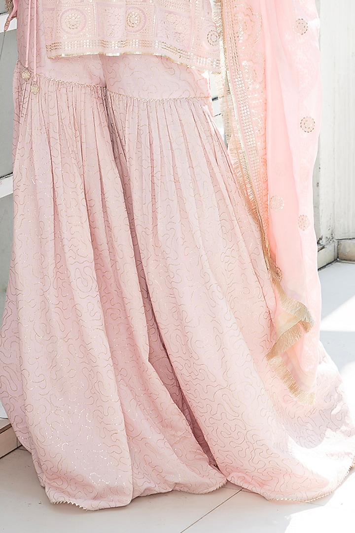 Pink Cotton Chikankari Embroidered Short Kurta Set by Monk & Mei at Pernia's Pop Up Shop