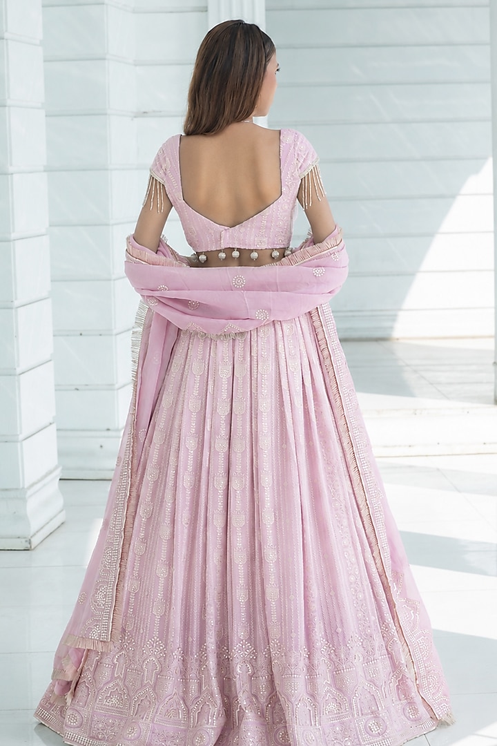 Pink Ombre Chikankari Embroidered Wedding Lehenga Set by Monk & Mei at Pernia's Pop Up Shop