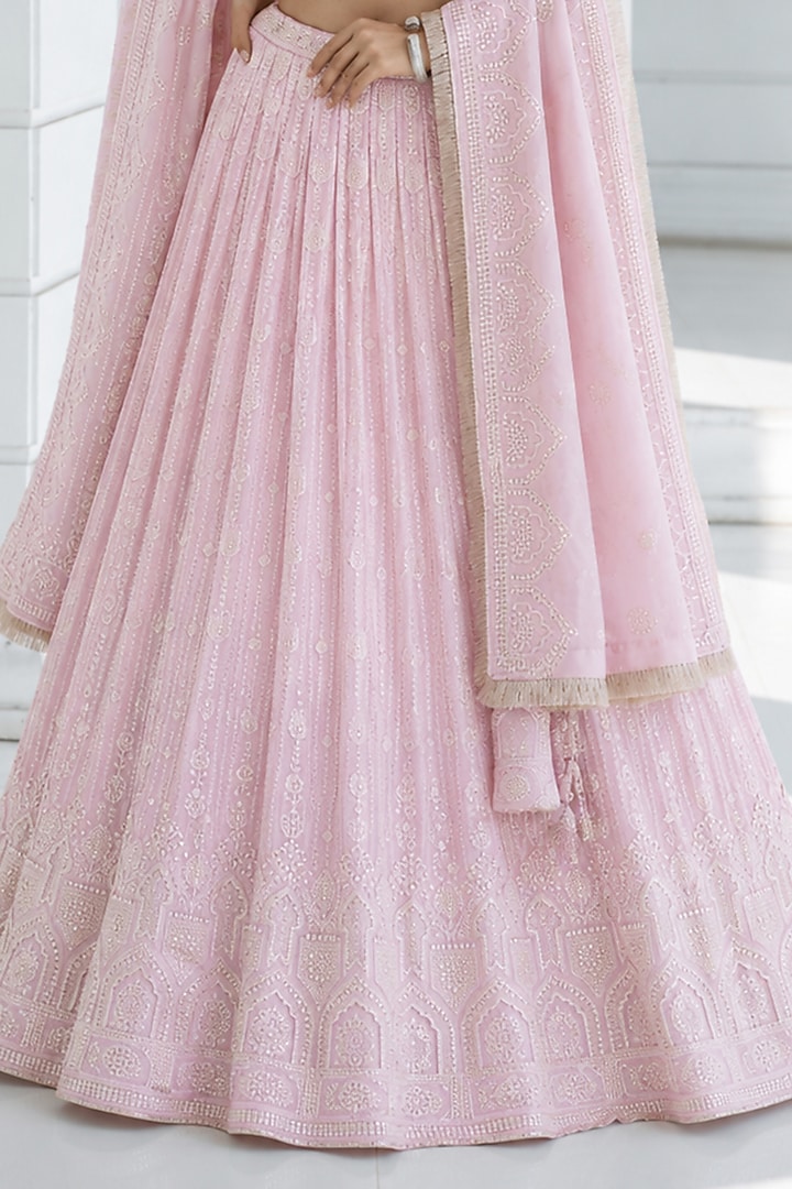 Pink Ombre Chikankari Embroidered Wedding Lehenga Set by Monk & Mei at Pernia's Pop Up Shop