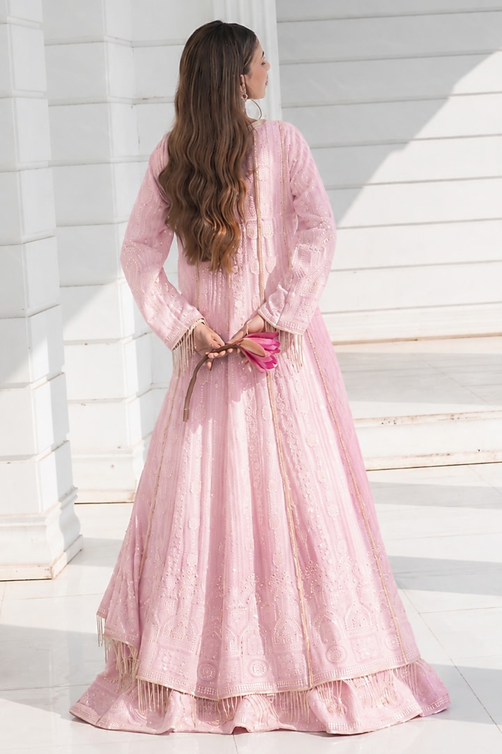 Pink Ombre Chikankari Embroidered Wedding Lehenga Set by Monk & Mei at Pernia's Pop Up Shop