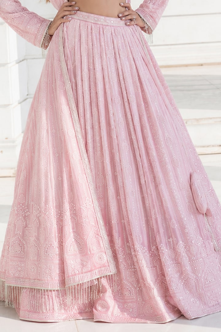 Pink Ombre Chikankari Embroidered Wedding Lehenga Set by Monk & Mei at Pernia's Pop Up Shop