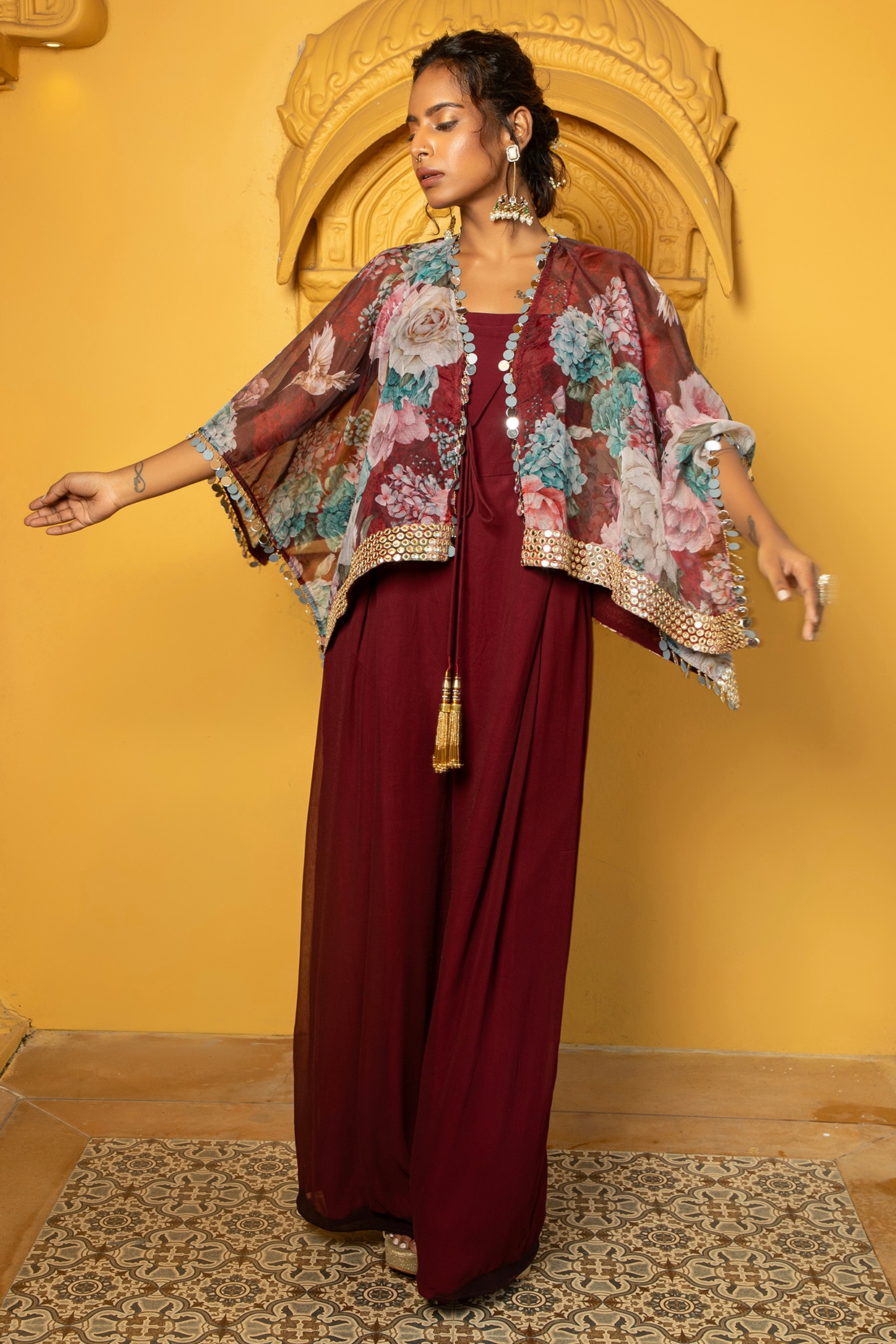 Maroon floral jumpsuit online