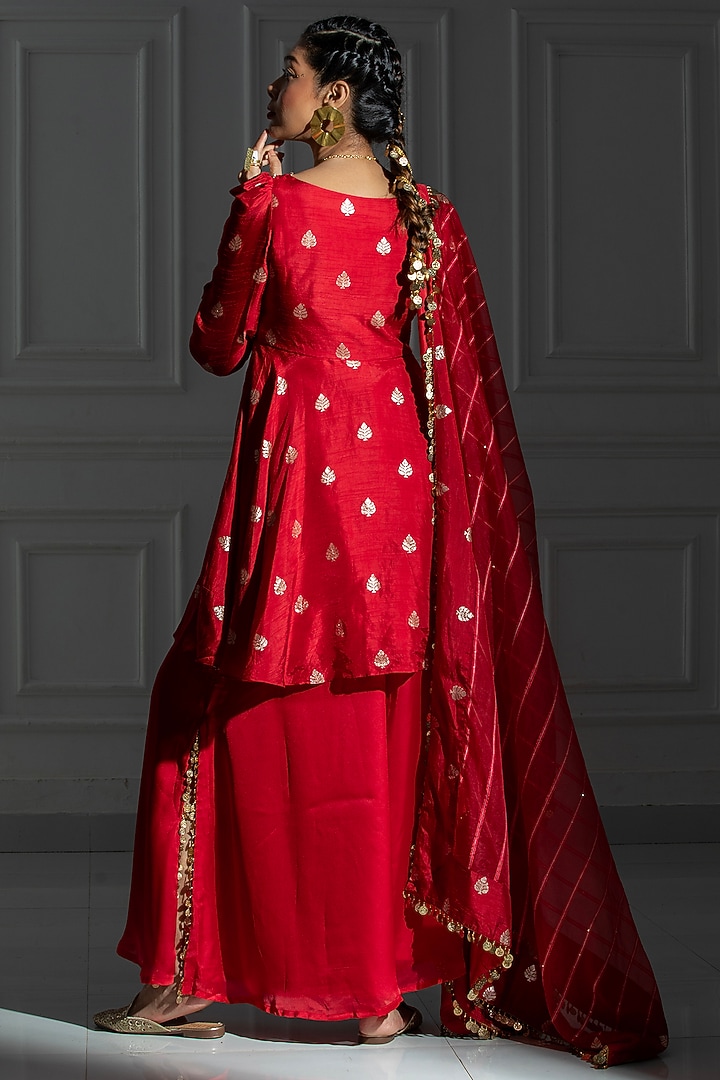 Rose Red Silk Palazzo Pant Set by Monk & Mei at Pernia's Pop Up Shop