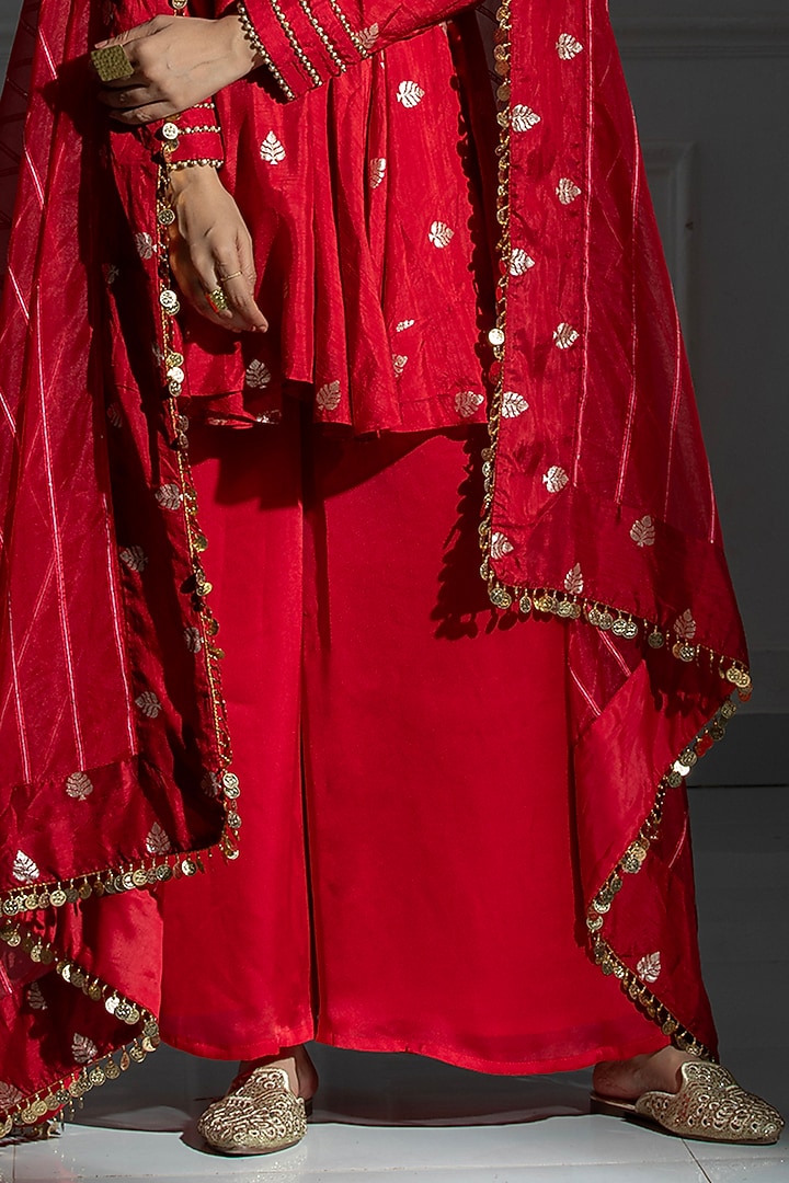 Rose Red Silk Palazzo Pant Set by Monk & Mei at Pernia's Pop Up Shop