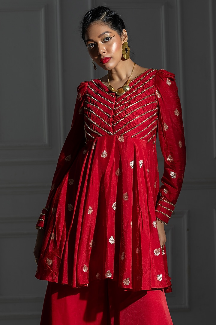 Rose Red Silk Palazzo Pant Set by Monk & Mei at Pernia's Pop Up Shop