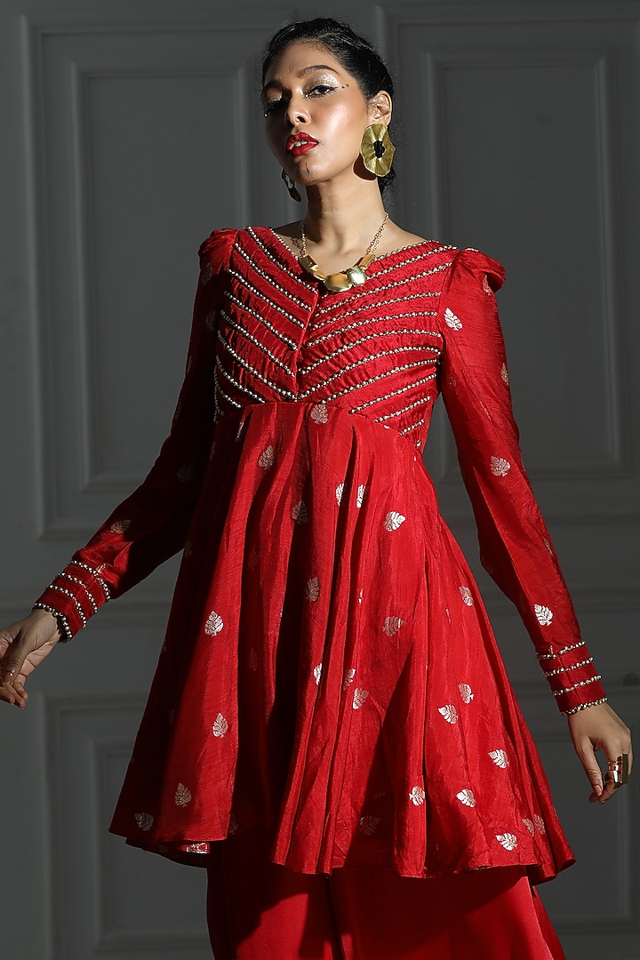 Rose Red Silk Skirt Set by Monk & Mei at Pernia's Pop Up Shop