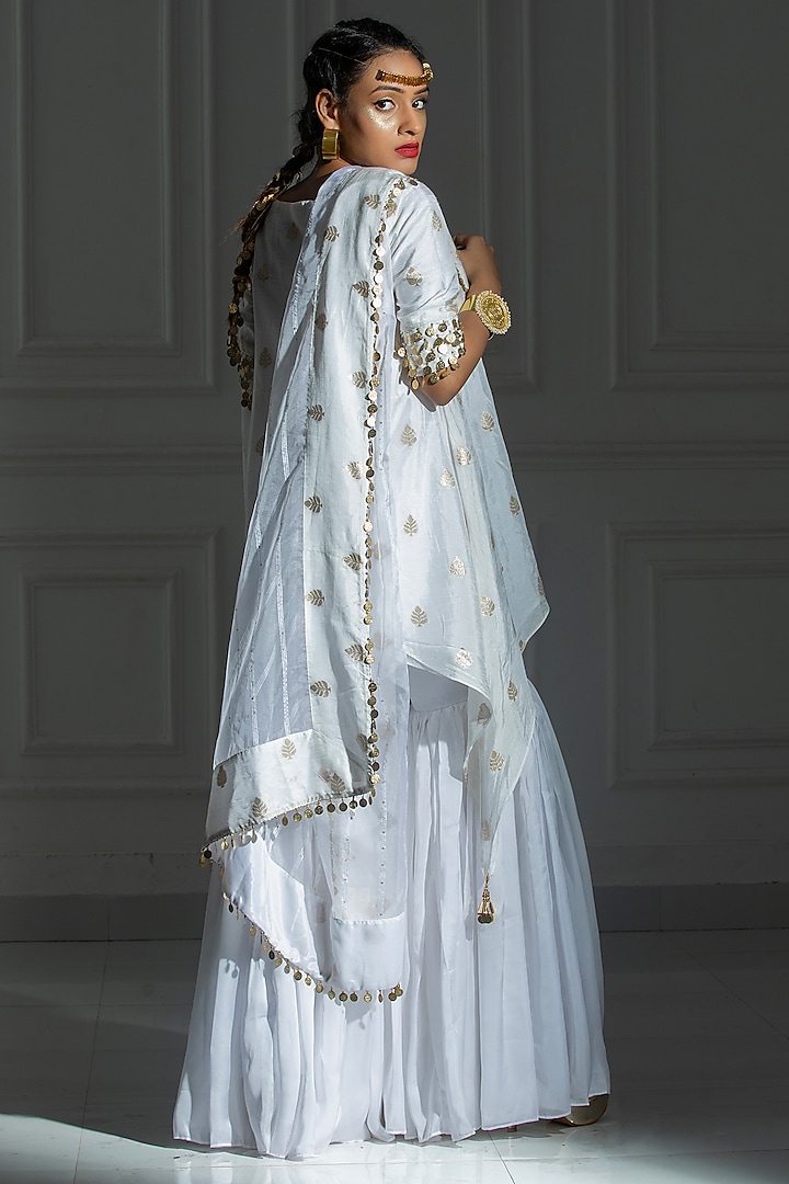 Ivory White Satin Silk Sharara Set by Monk & Mei at Pernia's Pop Up Shop