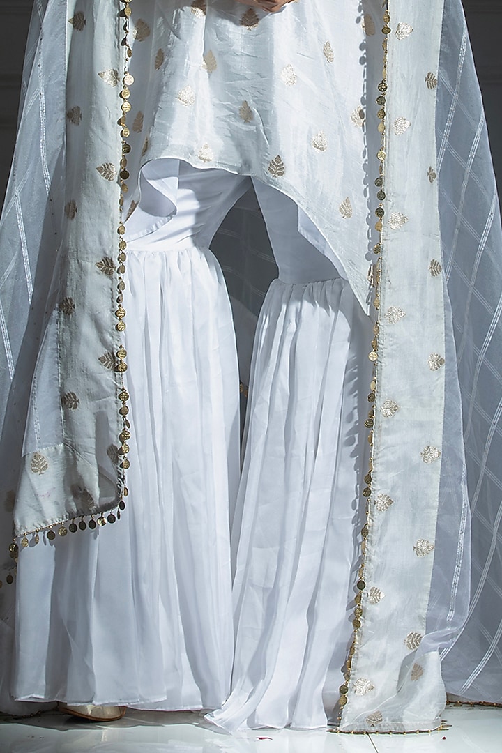 Ivory White Satin Silk Sharara Set by Monk & Mei at Pernia's Pop Up Shop