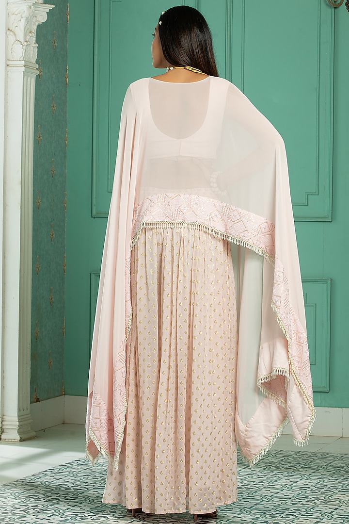 Pink Georgette Embroidered Cape Set by Monk & Mei at Pernia's Pop Up Shop