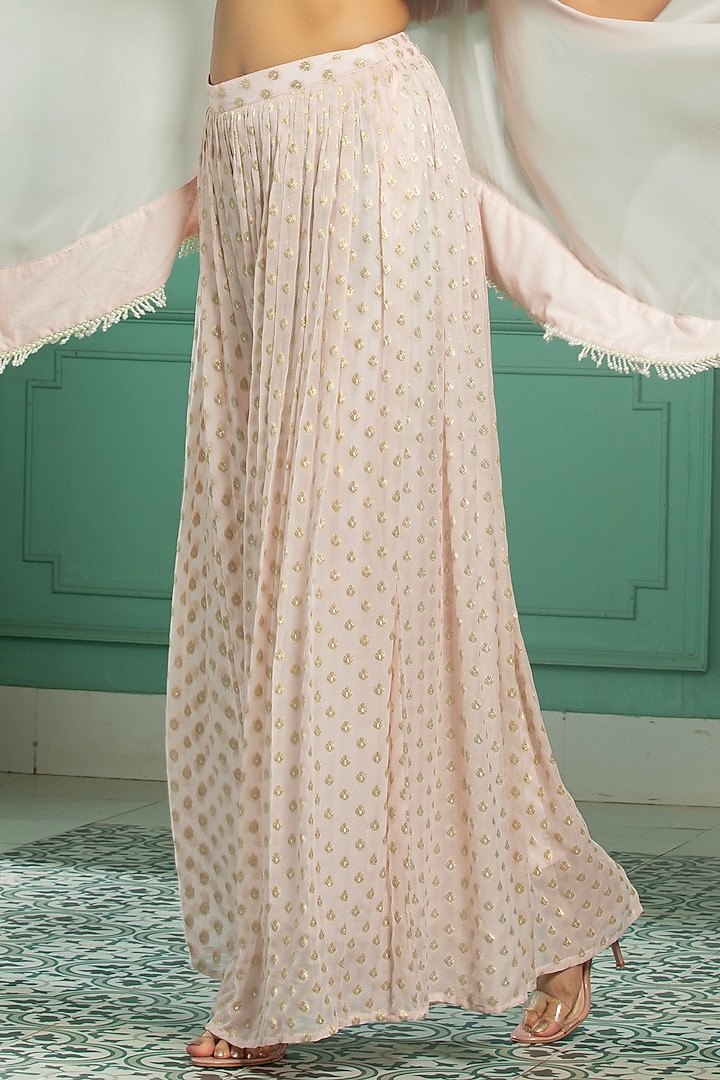 Pink Georgette Embroidered Cape Set by Monk & Mei at Pernia's Pop Up Shop
