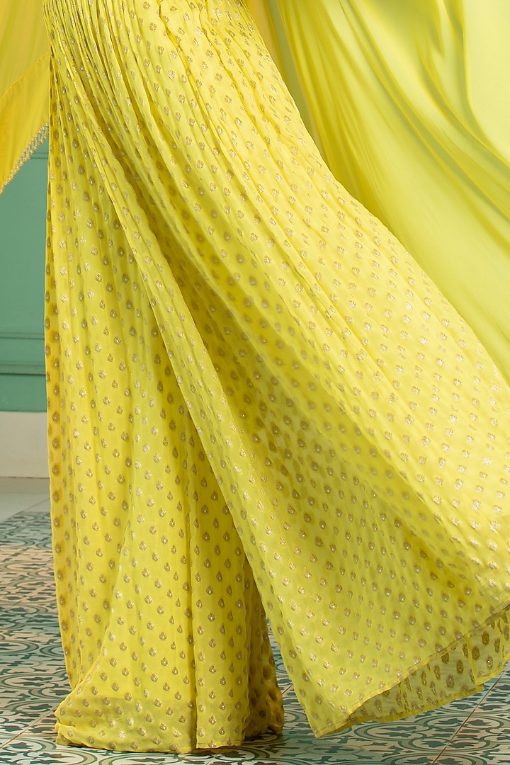 Yellow Georgette Embroidered Cape Set by Monk & Mei at Pernia's Pop Up Shop