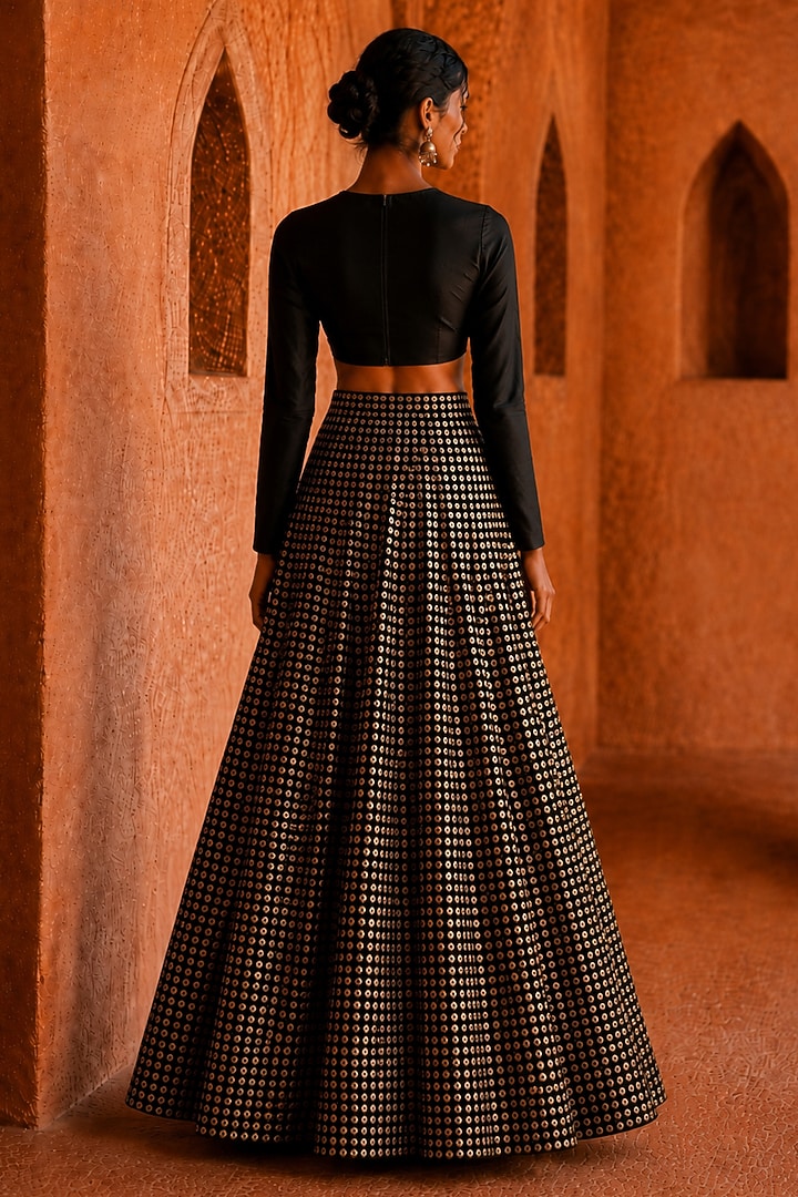 Black Georgette Embellished Lehenga Set by Monk & Mei at Pernia's Pop Up Shop