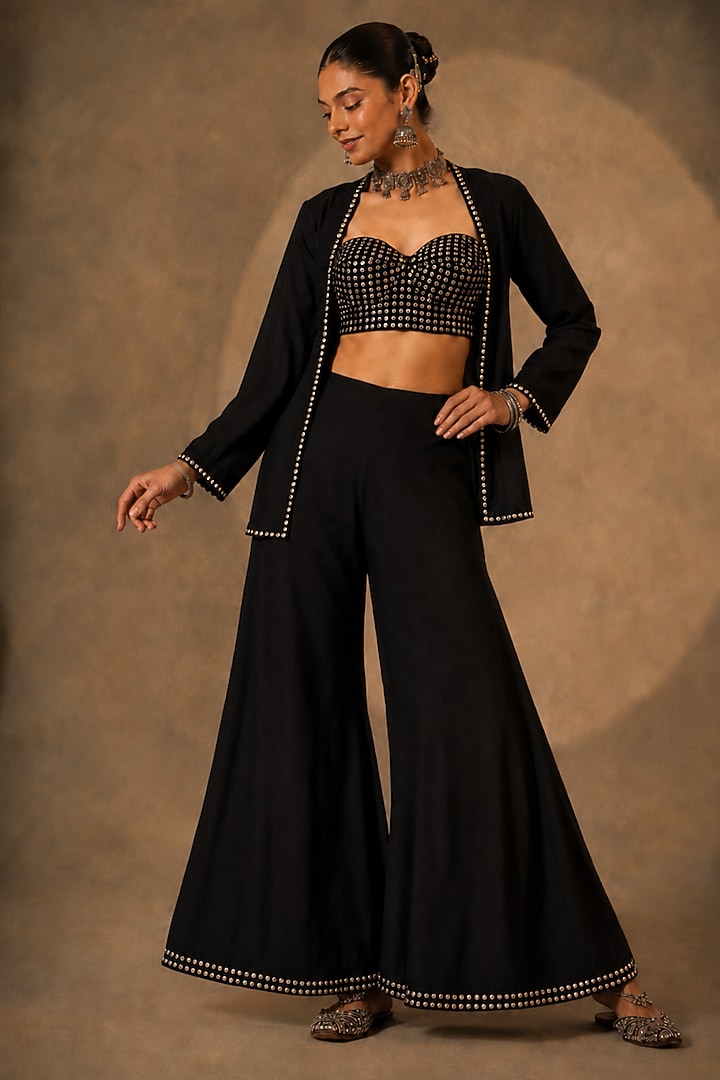 Black Georgette Palazzo Set by Monk & Mei at Pernia's Pop Up Shop