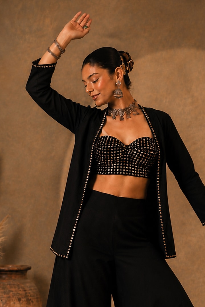 Black Georgette Palazzo Set by Monk & Mei at Pernia's Pop Up Shop