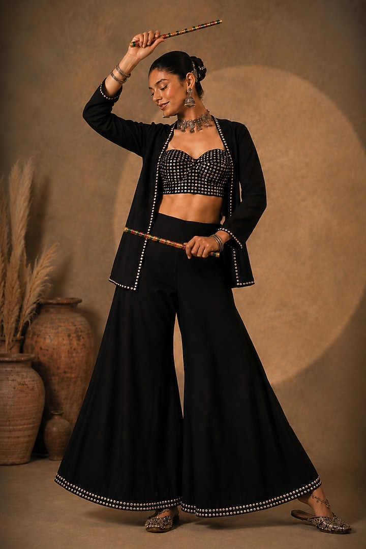 Black Georgette Palazzo Set by Monk & Mei at Pernia's Pop Up Shop