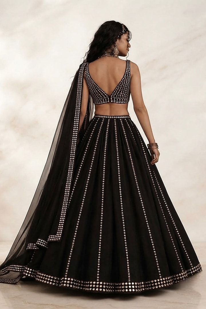 Black Georgette Embellished Lehenga Set by Monk & Mei at Pernia's Pop Up Shop