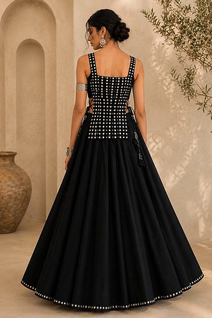 Black Georgette Lehenga Set by Monk & Mei at Pernia's Pop Up Shop