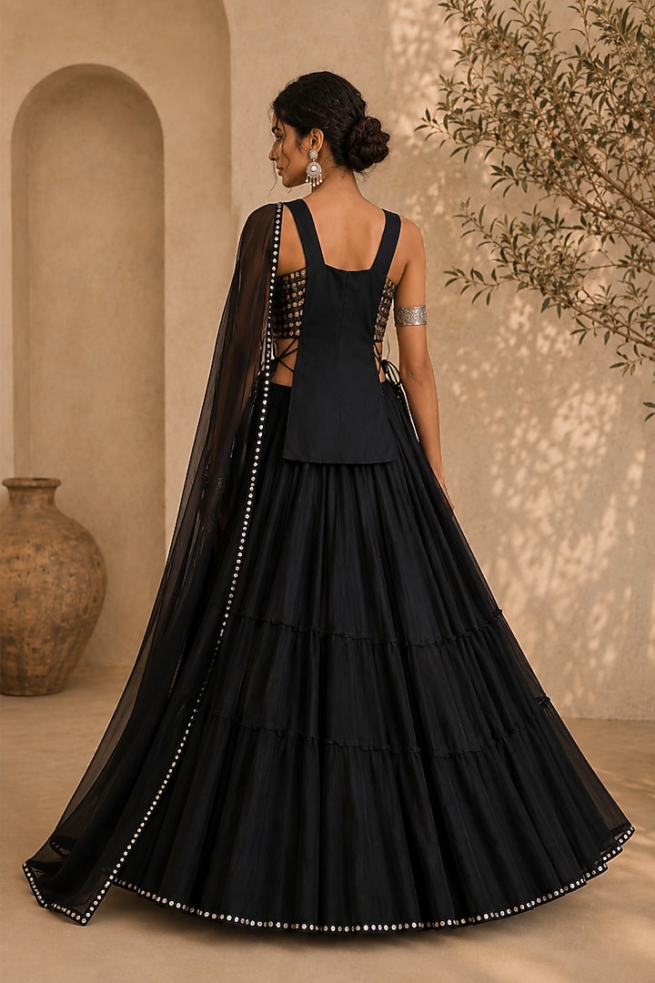 Black Georgette Lehenga Set by Monk & Mei at Pernia's Pop Up Shop