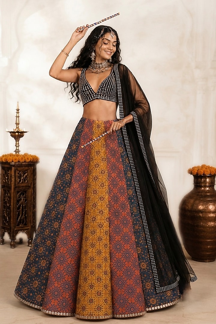 Multi-Colored Georgette Printed & Embellished Lehenga Set by Monk & Mei at Pernia's Pop Up Shop