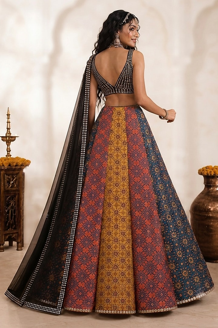 Multi-Colored Georgette Printed & Embellished Lehenga Set by Monk & Mei at Pernia's Pop Up Shop