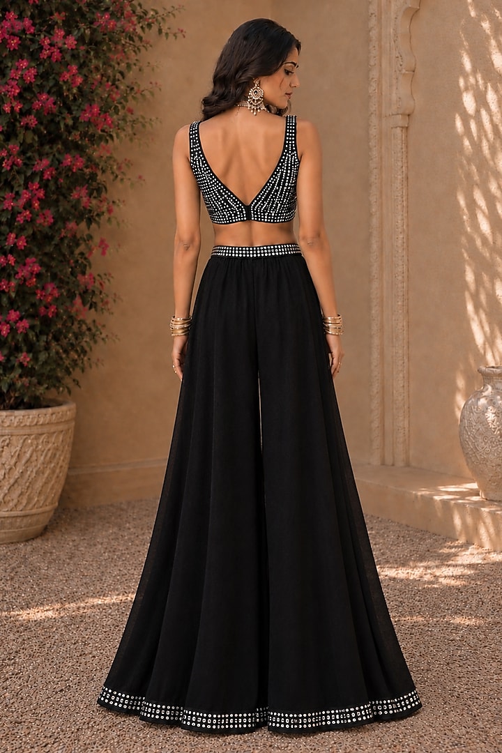 Black Georgette Palazzo Set by Monk & Mei at Pernia's Pop Up Shop