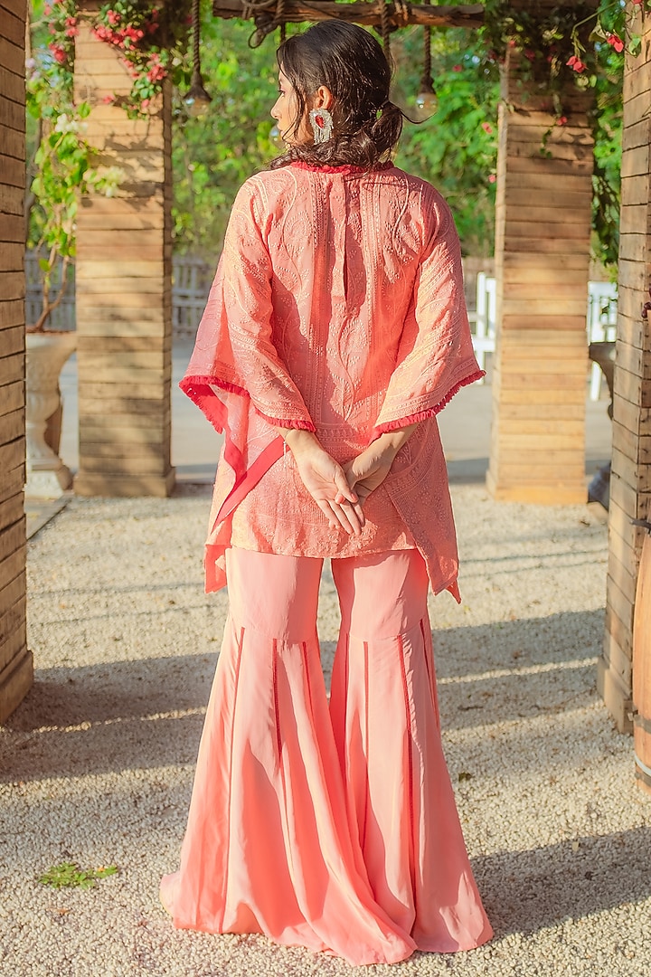 Peach Georgette Kaftan Set by Monk & Mei at Pernia's Pop Up Shop