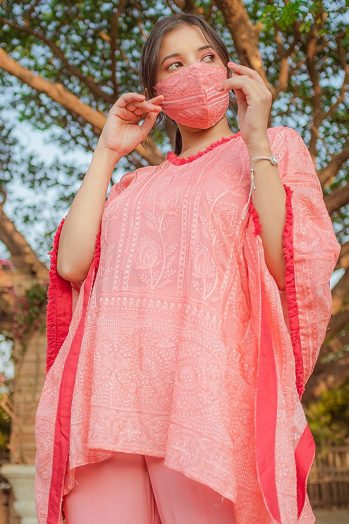 Peach Georgette Kaftan Set by Monk & Mei at Pernia's Pop Up Shop