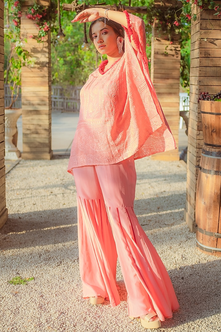 Peach Embroidered Kaftan by Monk & Mei