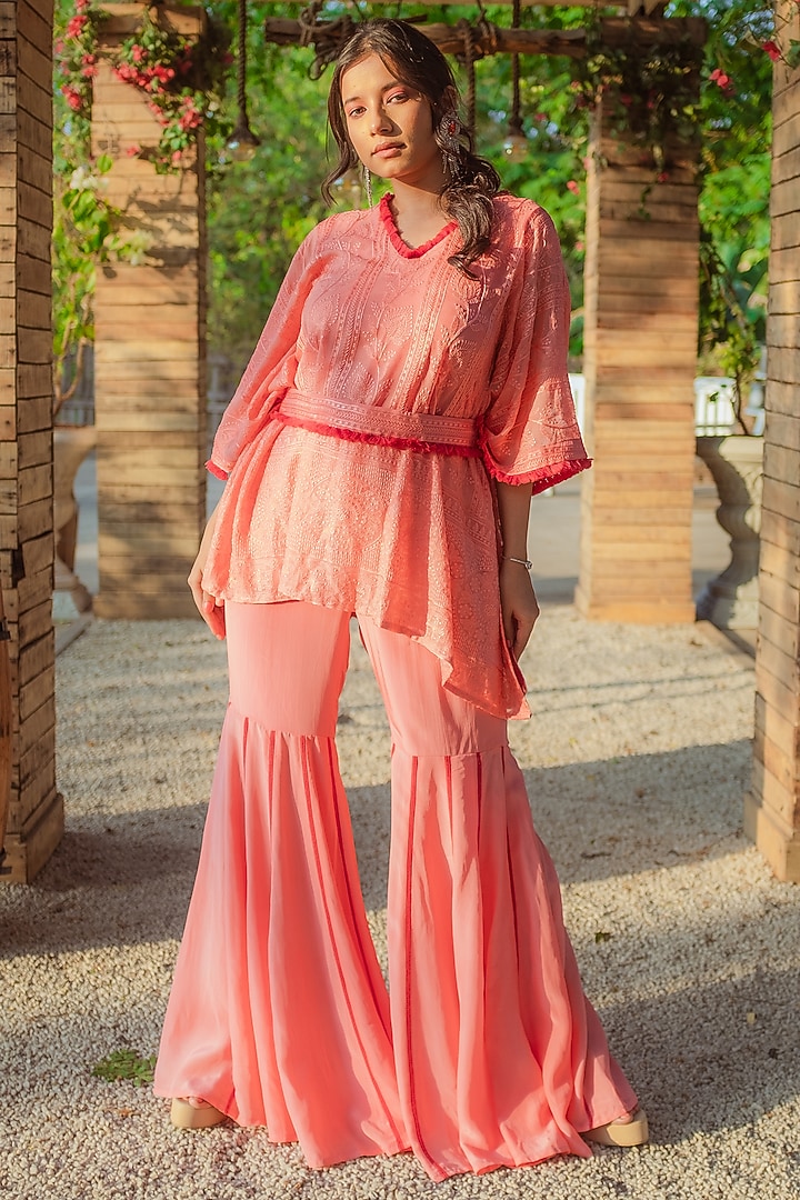 Peach Embroidered Kaftan by Monk & Mei at Pernia's Pop Up Shop