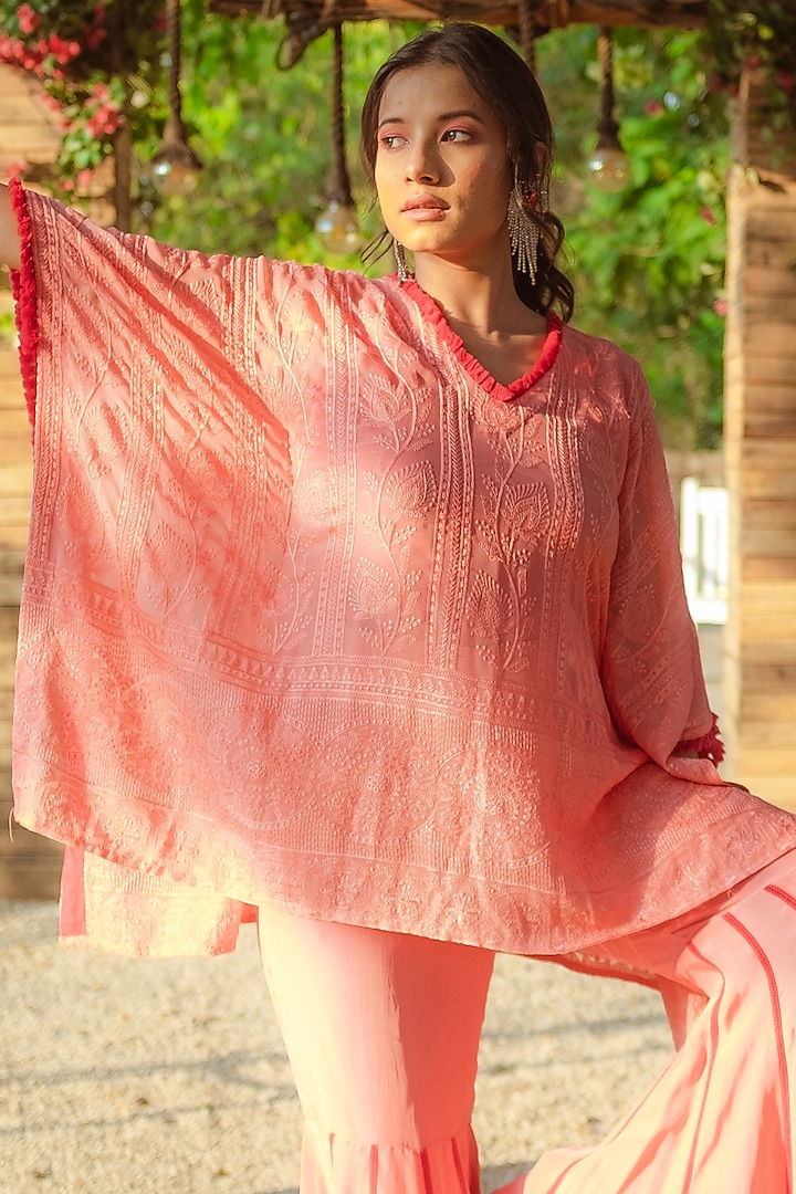 Peach Embroidered Kaftan by Monk & Mei at Pernia's Pop Up Shop