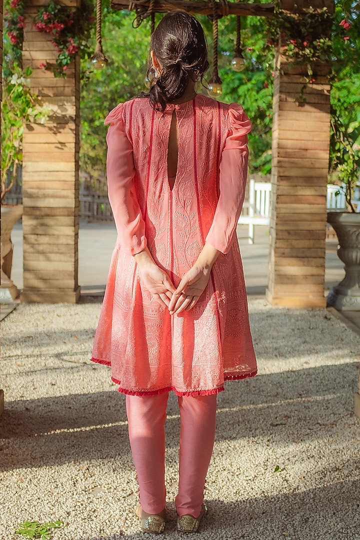 Peach Georgette Kalidar Kurta by Monk & Mei at Pernia's Pop Up Shop